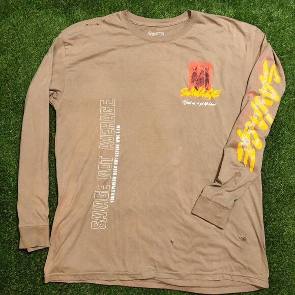 Distressed ‘Savage Not Average’ Tee with Long Sleeve Print - Picture 1 of 8